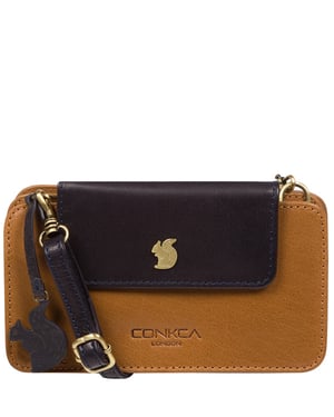 'Little Wonder' Dark Tan & Navy Leather Cross Body Clutch Bag