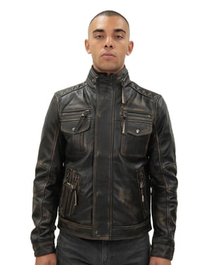 Leren retro bikerjack voor heren, Toronto