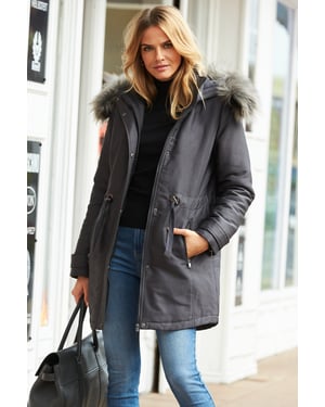 Grey Luxe Faux Fur Hooded Parka Coat