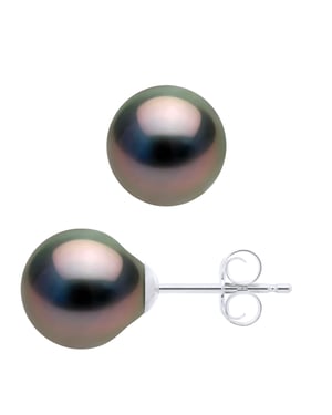 Earrings of Silver 925 and Real Cultured Tahiti Pearls Oval 8-9 mm