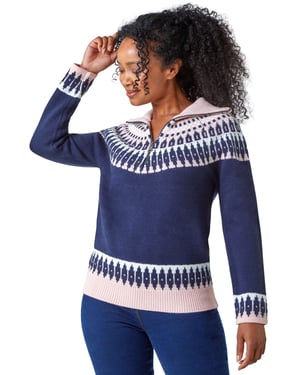 Petite Fairisle Zip Detail Jumper