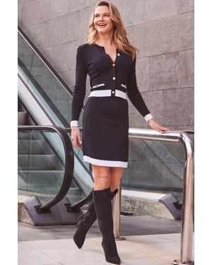 Black & White Contrast Trim Knitted Skirt