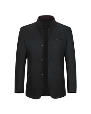 Kort Slim Fit-kappa för män med ståkrage Business Casual Ullöverrock Svart