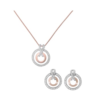 Orphelia 'Azalea' Women's 925 Sterling Silver Set: Chain-Pendant + Earrings - Silver/Rose SET-7095/1