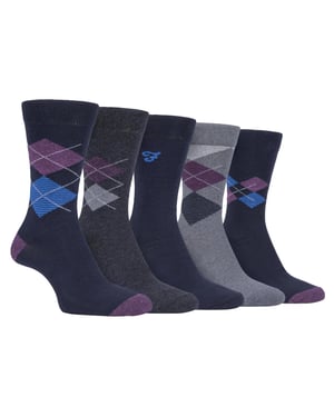 Farah - 5 Pack Mens Thin Breathable Classic Argyle Patterned Soft Top Cotton Dress Socks - FCS270NVYPUR (Argyle)