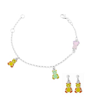 Orphelia 'Bear' Child's 925 Sterling Silver Set: Bracelet + Earrings - Silver SET-7140/YE