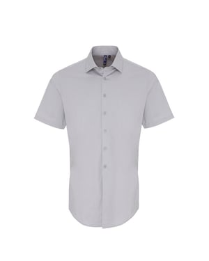 Premier Heren Rekken Pasvorm Poplin Korte Mouwen Shirt (Zilver)