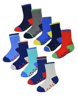 Non-Slip Baby Boy Socks | 10 Pair Pack | Sock Snob | Soft Cotton Socks with Star Grippers - Style 2