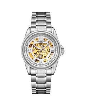 Met de hand gemonteerd, beperkt verkrijgbaar Skeleton Steel-herenhorloge van Anthony James