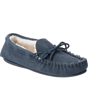 Hush puppies allie leer dames mocassin memory foam faux fur navy
