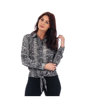 Women's Brave Soul Snake Print Tie Front Blouse in Black-White