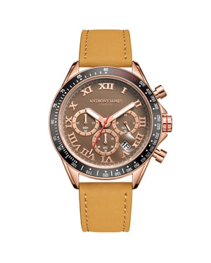 Hand Assembled Anthony James Tachymeter Turbo Gold Brown