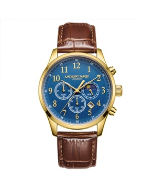 Hand Assembled Anthony James Moonphase Chronograph Gold Blue