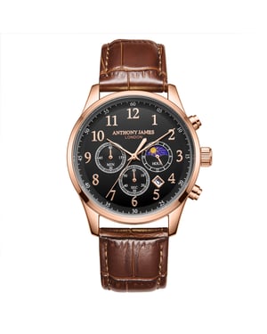 Hand Assembled Anthony James Moonphase Chronograph Rose Black