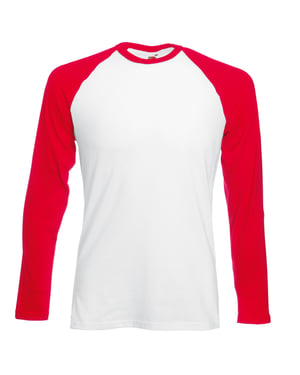 Fruit Of The Loom Heren baseballshirt met lange mouwen (Wit/Rood)