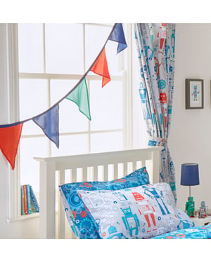 Robot Printed Pencil Pleat Curtains in Blue