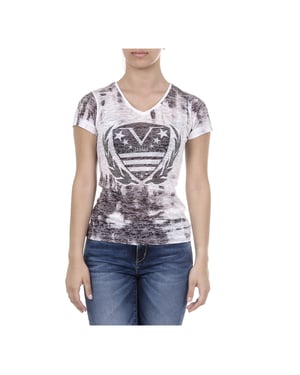 V 1969 Italia Womens T-shirt Short Sleeves V-Neck Black EMILY
