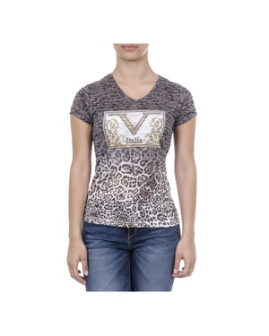 V 1969 Italia Womens T-shirt Short Sleeves V-Neck Black EVELYN