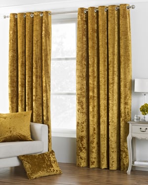 Verona Crushed Velvet Look Eyelet Curtains in Ochre