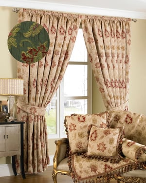 Zurich Floral Danmask Pencil Pleat Curtains in Green