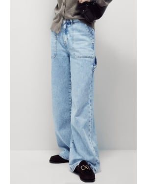M&S Womens Relaxed High Waisted Carpenter Wide Leg Jeans in Light Blue