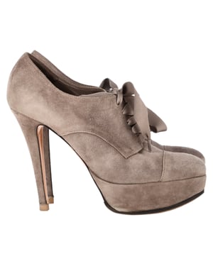 Gianvito Rossi Lace-Up Platform Ankle Boots in Beige Suede