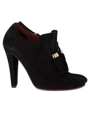 Gucci Mischa Tassel Detail Ankle Boots in Black Suede