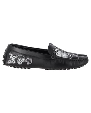 Tod's Broderade Loafers i Svart Läder