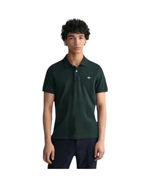 Gant Mens Regular Fit Embroidered Archive Shield Polo Shirt Tartan Green