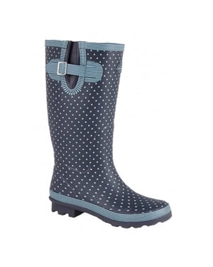 Stormwells DOTTY Womens Rubber Wellington Boots Pale Blue Polka Dot/Navy