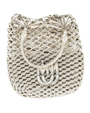 Miu Miu Woven Effect Schoudertas in Zilverkleurig Leer