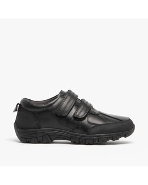 WILFRED Boys Black Leather Touch Fasten Shoes