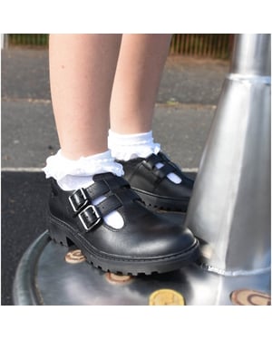 CASEY D Girls Leather Buckle School Shoes Black