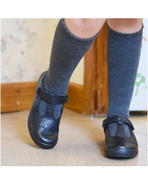 LEAP FROG Girls Leather T-Bar School Shoes Black