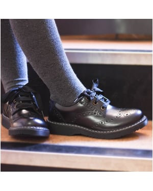 IMPULSIVE Girls Leather Lace Up School Shoes Hi Shine Black
