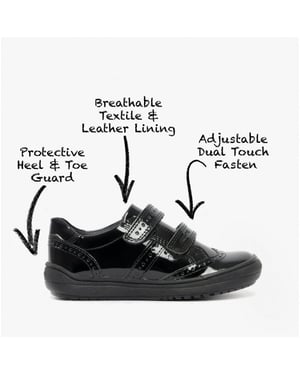 HADRIEL G G Girls Leather Touch Fasten School Shoes Patent Black