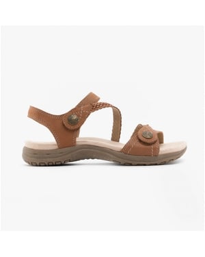 MALIBU Ladies Leather Touch Fasten Sandals Walnut