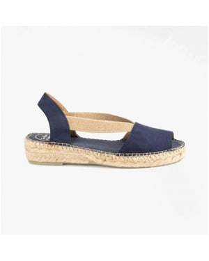 ETNA Ladies Leather Open-Toe Espadrilles Navy