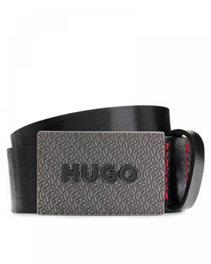 HUGO Gilao Mens Matte Leather Belt with Branded Plaque Buckle