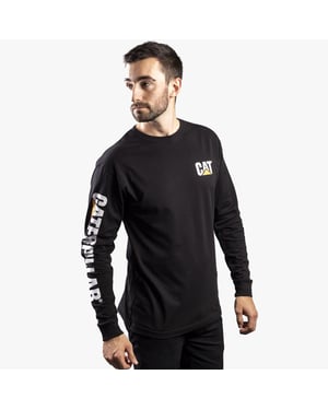 CAT TRADEMARK BANNER Mens Cotton Long Sleeve T-Shirt Black