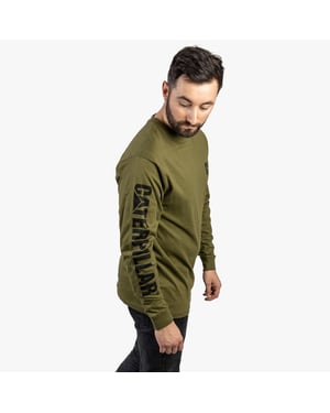 CAT TRADEMARK BANNER Mens Cotton Long Sleeve T-Shirt Green