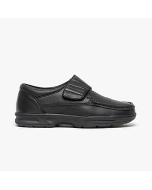 TEXAS Mens Leather Touch Fasten Wide Fit Shoes Black