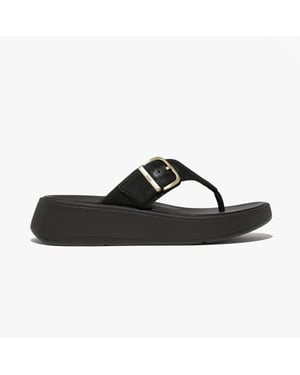 F-MODE BUCKLE SHIMMERLUX FLATFORM Womens Toe Post Black