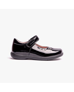 NAIMARA G A Girls Leather Touch Fasten School Shoes Patent Black