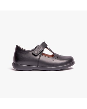 NAIMARA G B Girls Leather Touch Fasten School Shoes Black