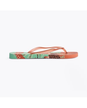 I LOVE SUN PRINT Womens Flip Flops Tan