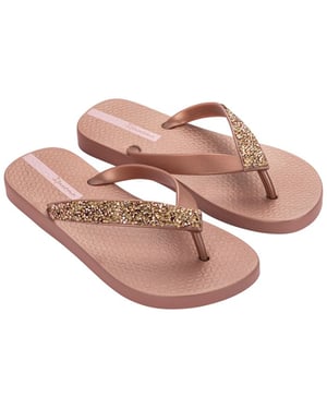GLAM SPECIAL Womens Flip Flops Rose Gold Crystal