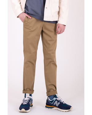 Beige Organic Cotton Blend Slim Fit Classic Chinos