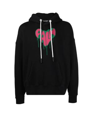 Palm Angels Spray Heart Design Black Hoodie