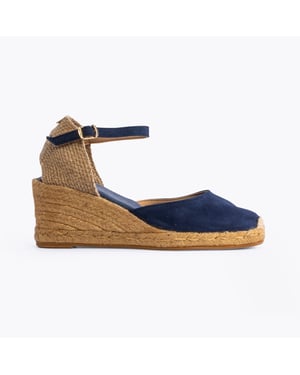 LLORET Ladies Suede Wedge Espadrilles Navy